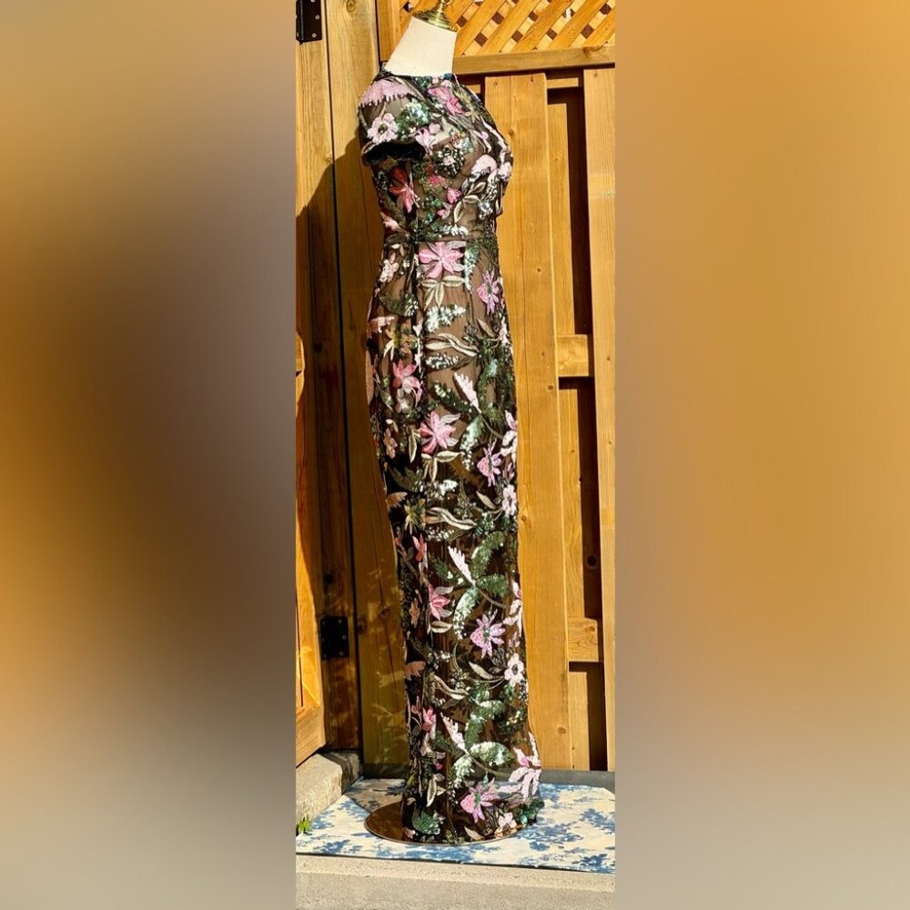 🆕 BRONX & BANCO 🧿 NWOT Zinnia Side-Split Sequin & Embroidered Gown, Sz XS US 2 - Picture 6 of 16
